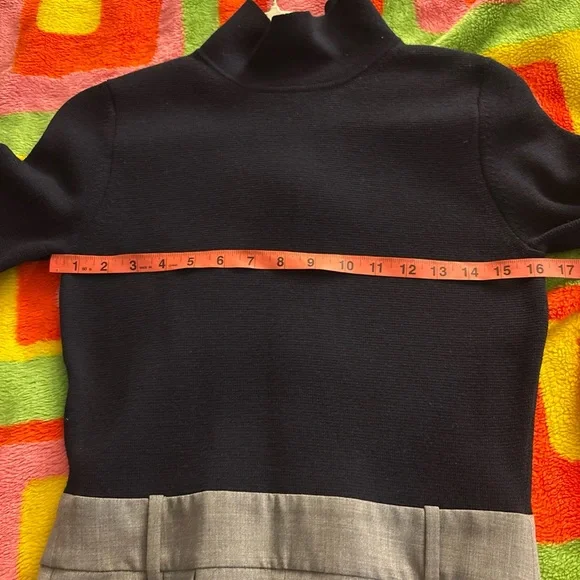 J Crew Collection Wool Mockneck Long Sleeve Trouser Jumpsuit Navy Gray Size 6 8 - Picture 10 of 13